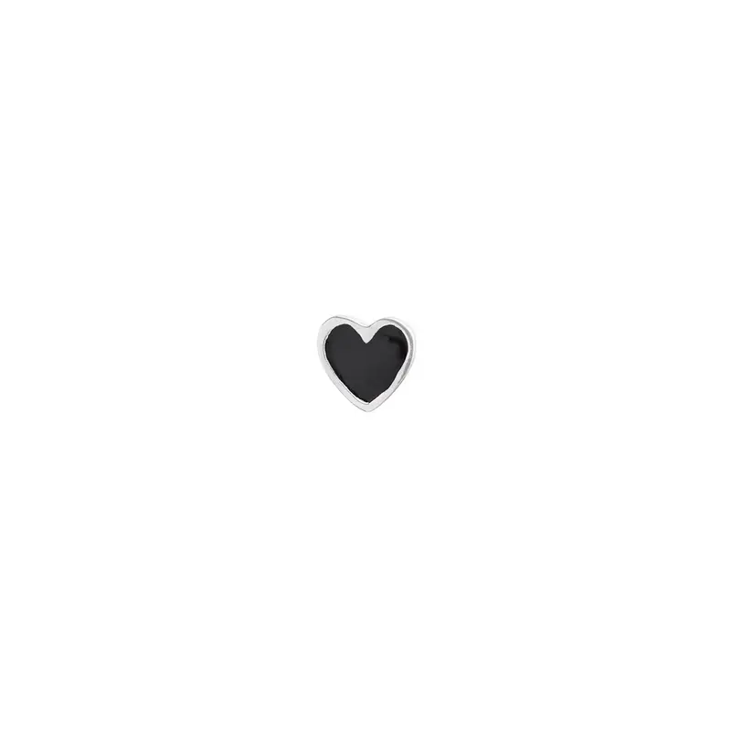 Petit love heart black enamel silver