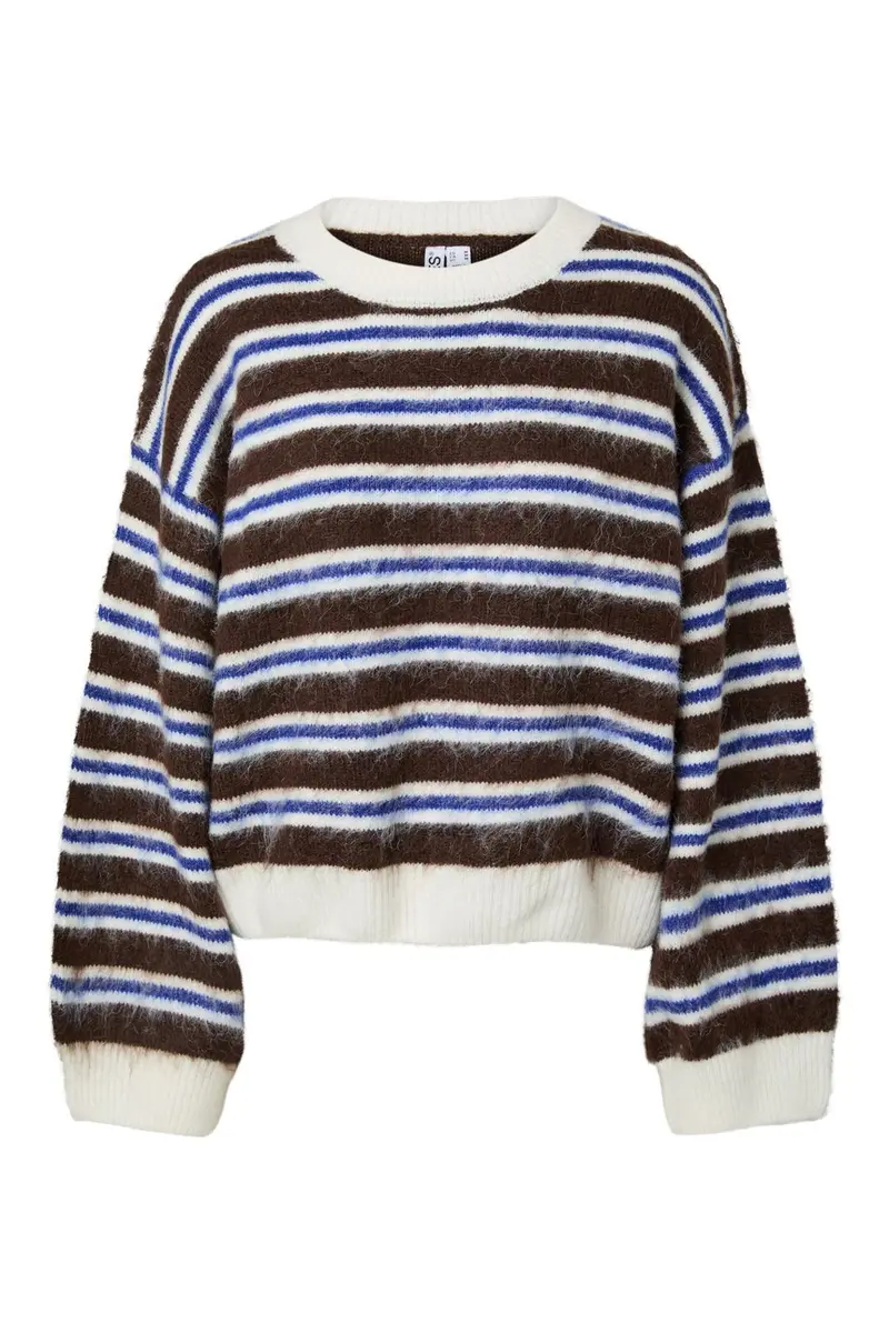 Pieces - Pcada Ls O-Neck Knit - 5140018 Chicory Coffee Cloud Dancer - Bluing