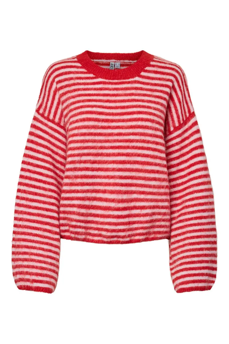 Pieces - Pcada Ls O-Neck Knit - 5155238 Flame Scarlet Light Pink