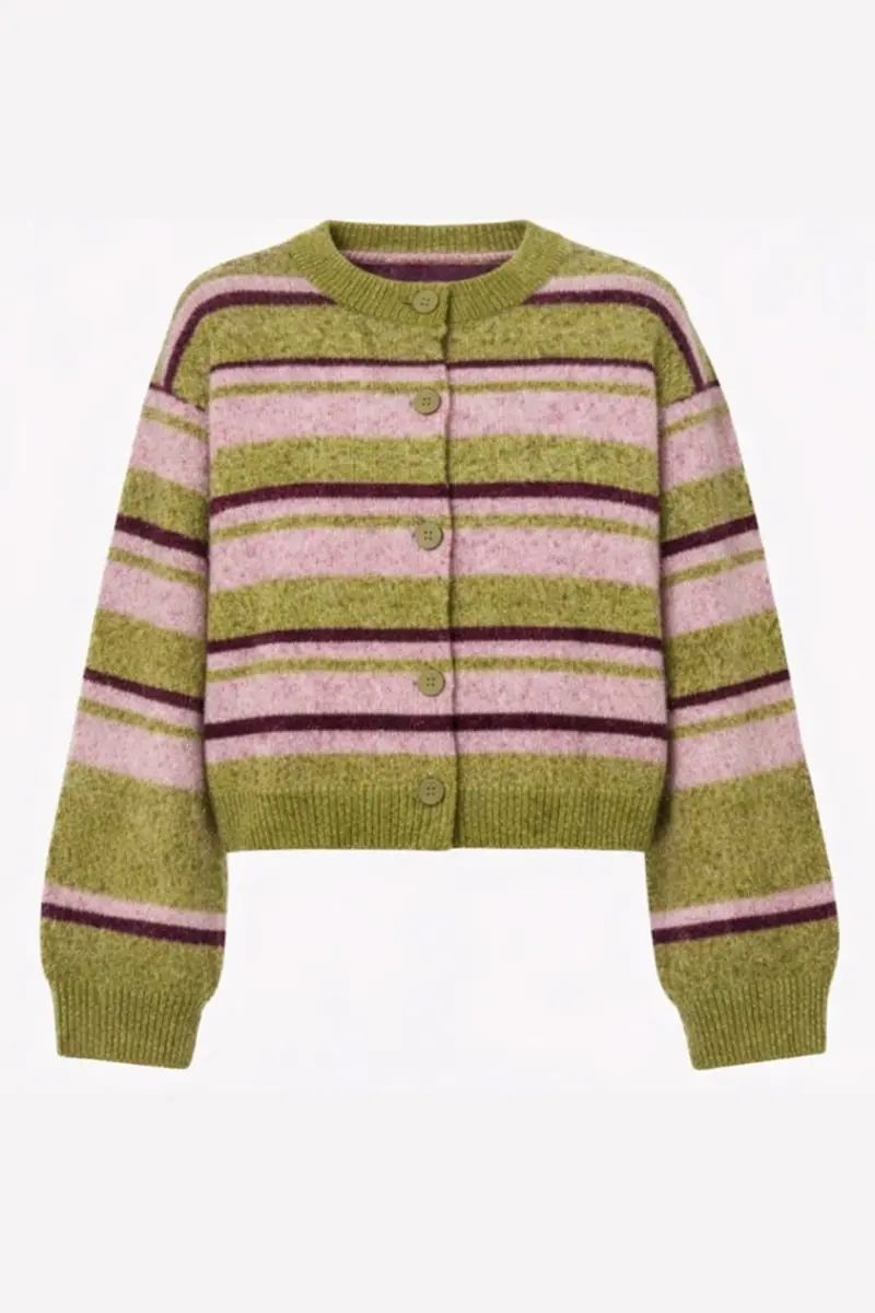 Pieces - Pcada Ls O-Neck Knit Cardigan - 5190776 Woodbine Roseate Spoonbill + Tawny Port