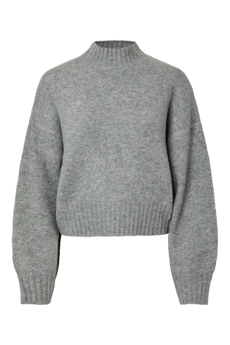 Pieces - Pcaico Ls Short High Neck Knit - 5075505 Medium Grey Melange