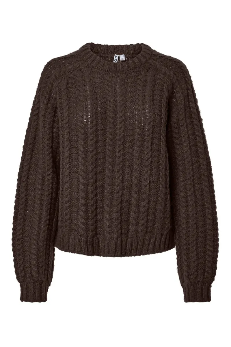 Pieces - Pcairy Ls O-Neck Knit - 5130574 Hot Fudge Cabel Structure
