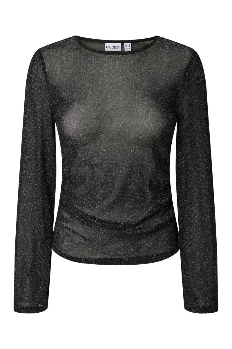 Pieces - Pcalli Ls Glitter Top - 5233974 Black Glitter