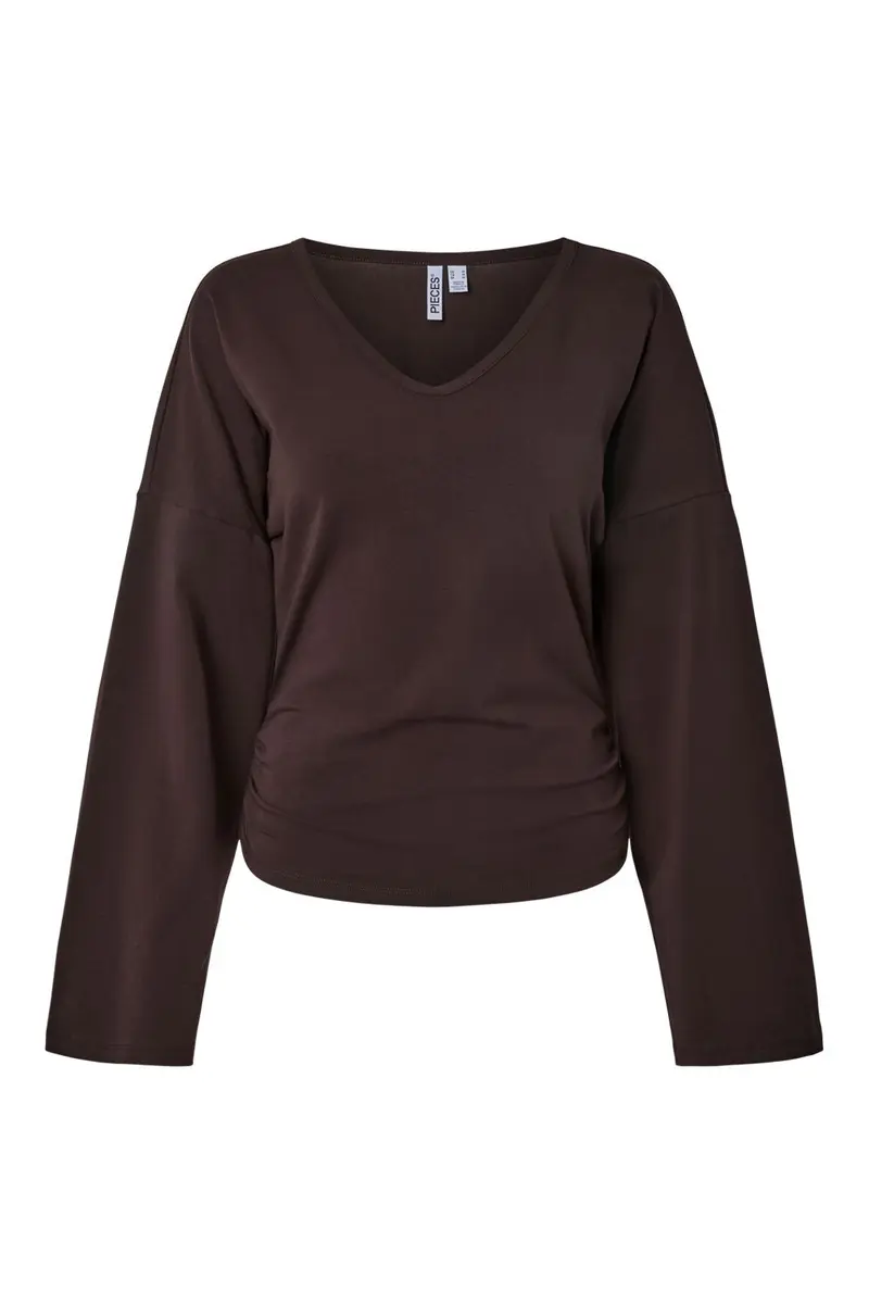 Pieces - Pcalli Ls V-Neck Top - 5235927 Chocolate Plum