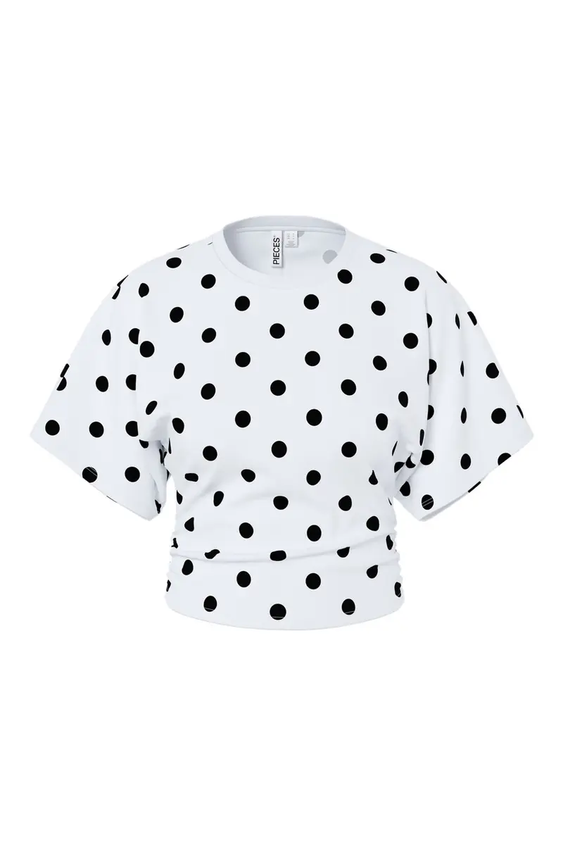 Pieces - Pcalli Ss O-Neck Top Dm - 5205111 Bright White Black Dots