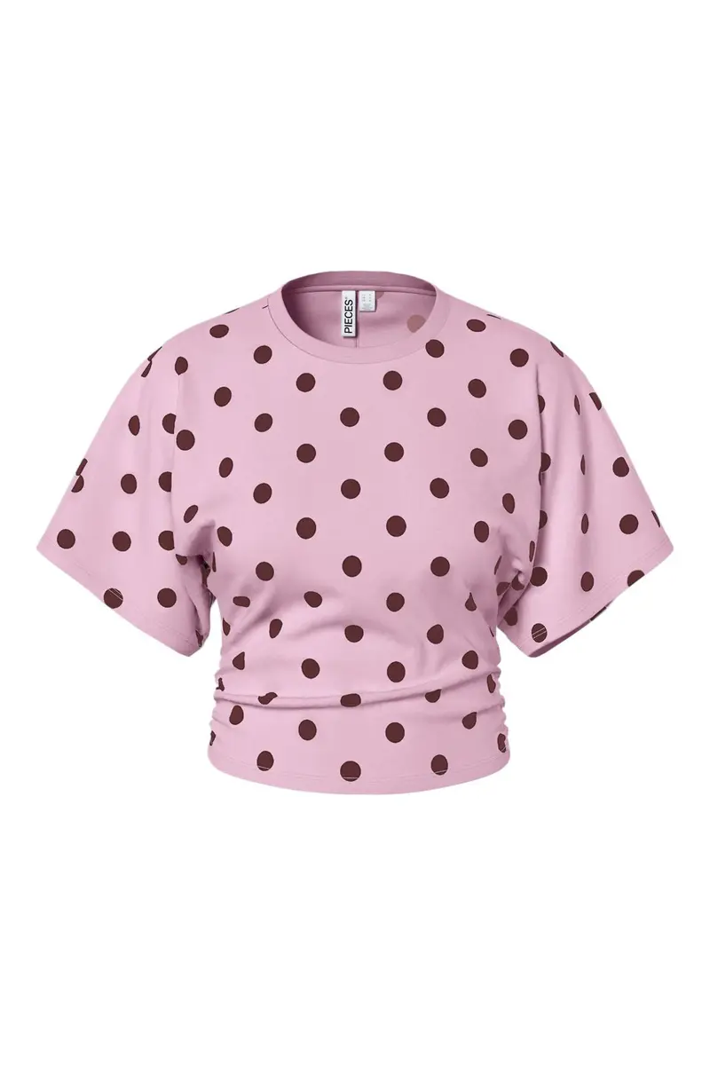 Pieces - Pcalli Ss O-Neck Top Dm - 5217129 Roseate Spoonbill Dots - Tawny Port