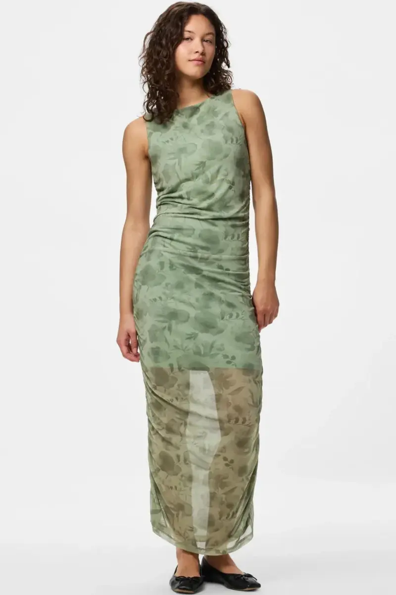 Pieces - Pcally Sl Boatneck Ankle Dress - 5065905 Woodbine Flowers