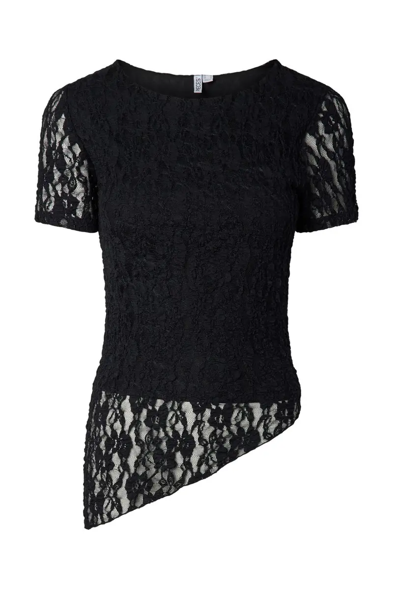 Pieces - Pcariana Ss Asymmetric Lace Top - 5125157 Black