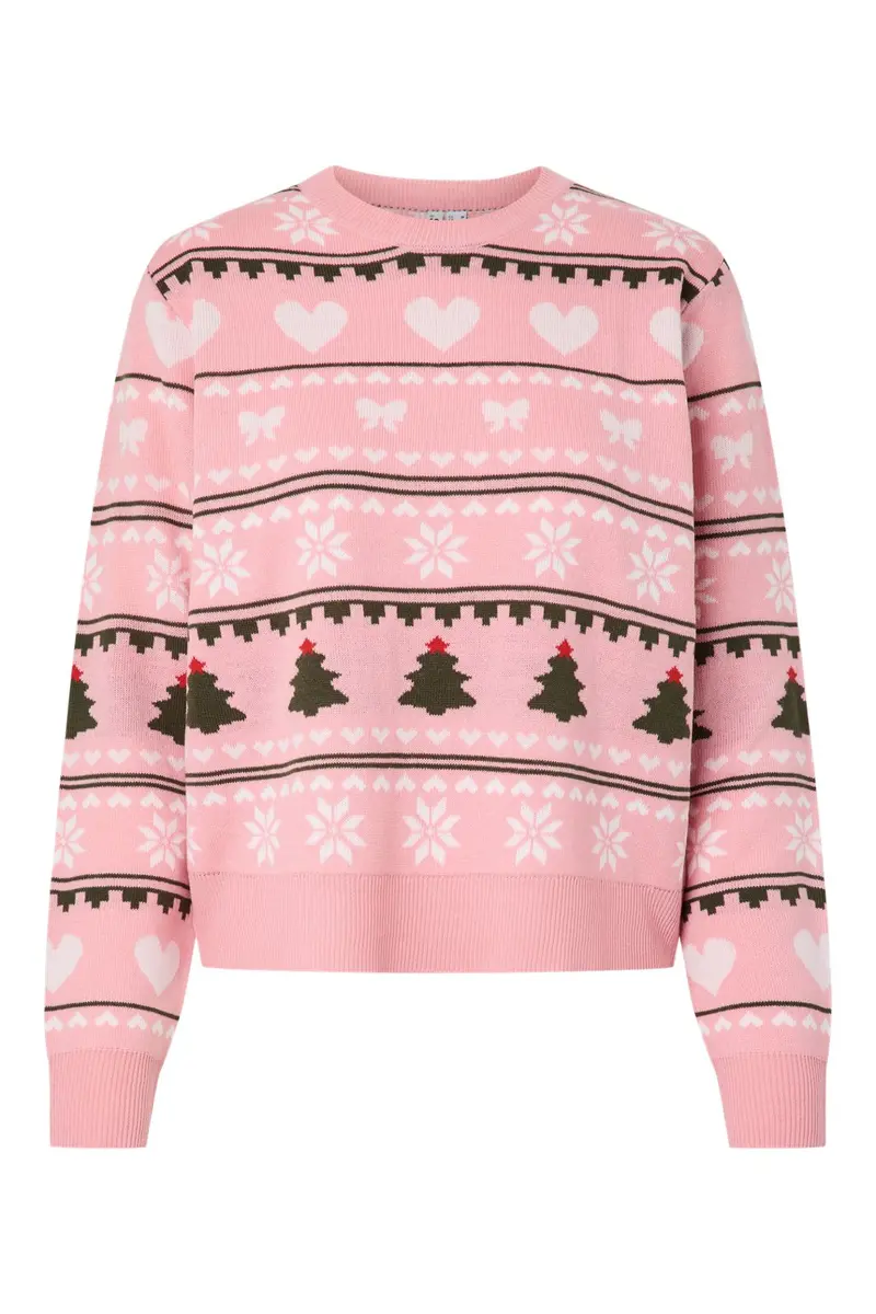 Pieces - Pcaveline Ls O-Neck Knit Mxm - 5058193 Sea Pink Christmas Symbols