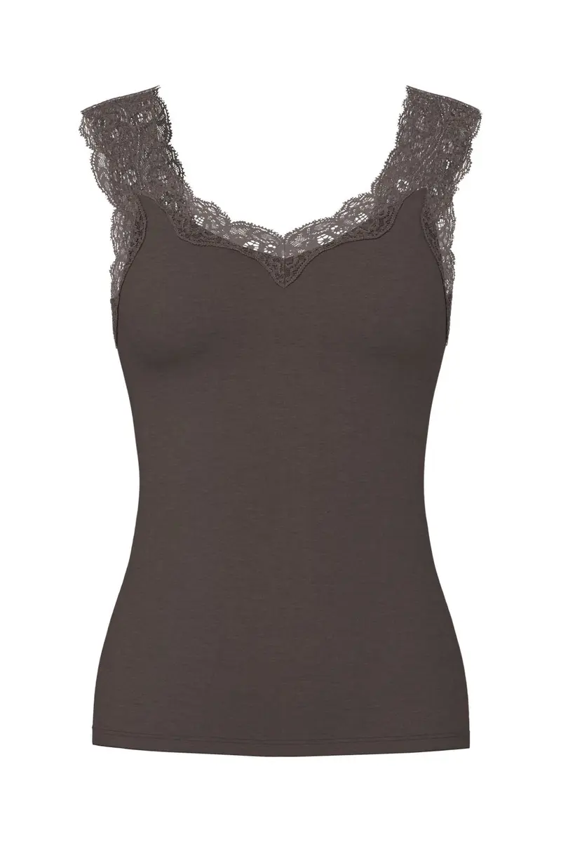 Pieces - Pcbarbera Lace Top - 4801924 Hot Fudge