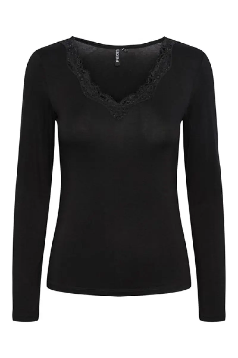 Pieces - Pcbarbera Ls Lace Top - 4279507 Black