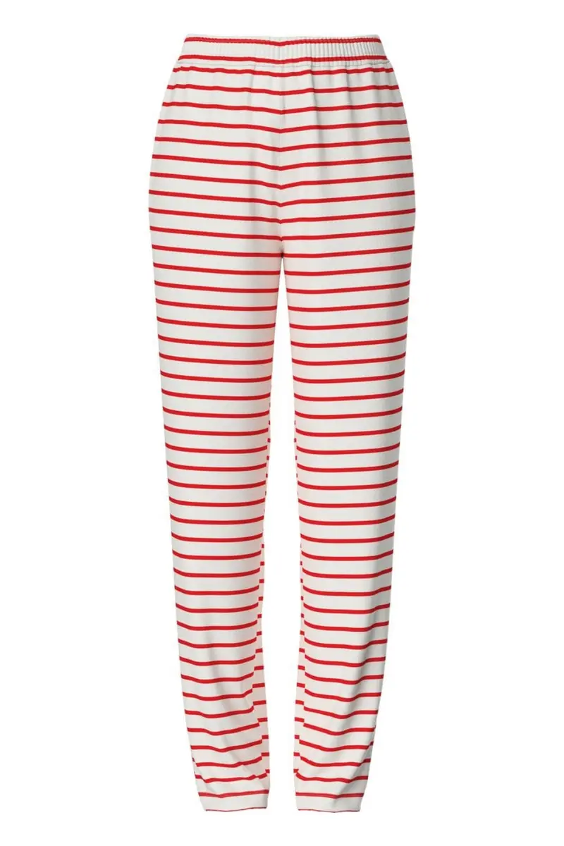 Pieces - Pcchilli Straight Stripe Pants - 4701514 Cloud Dancer Poppy Red