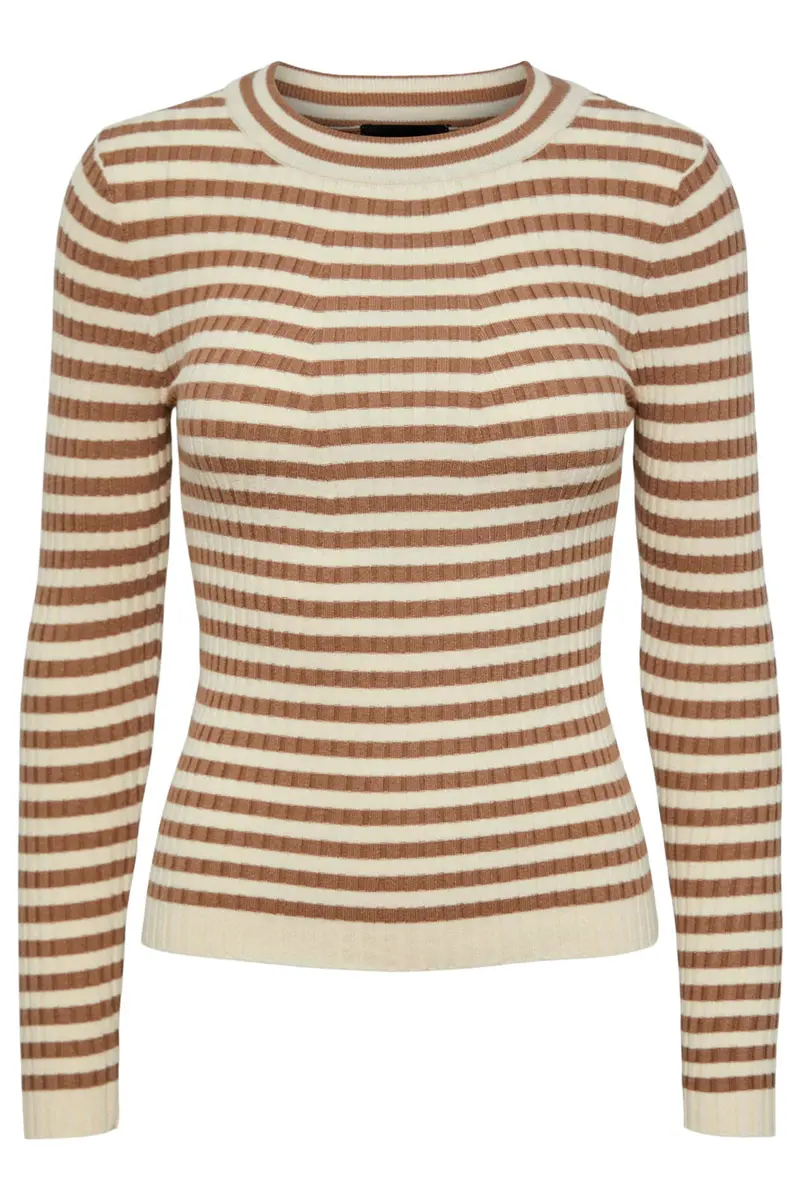 Pieces - Pccrista Ls O Neck Knit Noos Bc - Fossil/With Brich