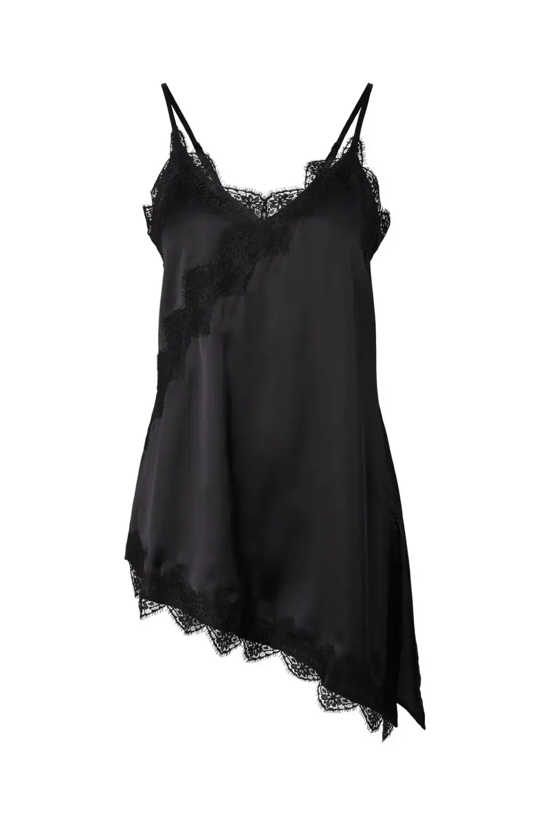 Pieces - Pcelva Satin Asymetric Nightdress - 5097195 Black Black Lace
