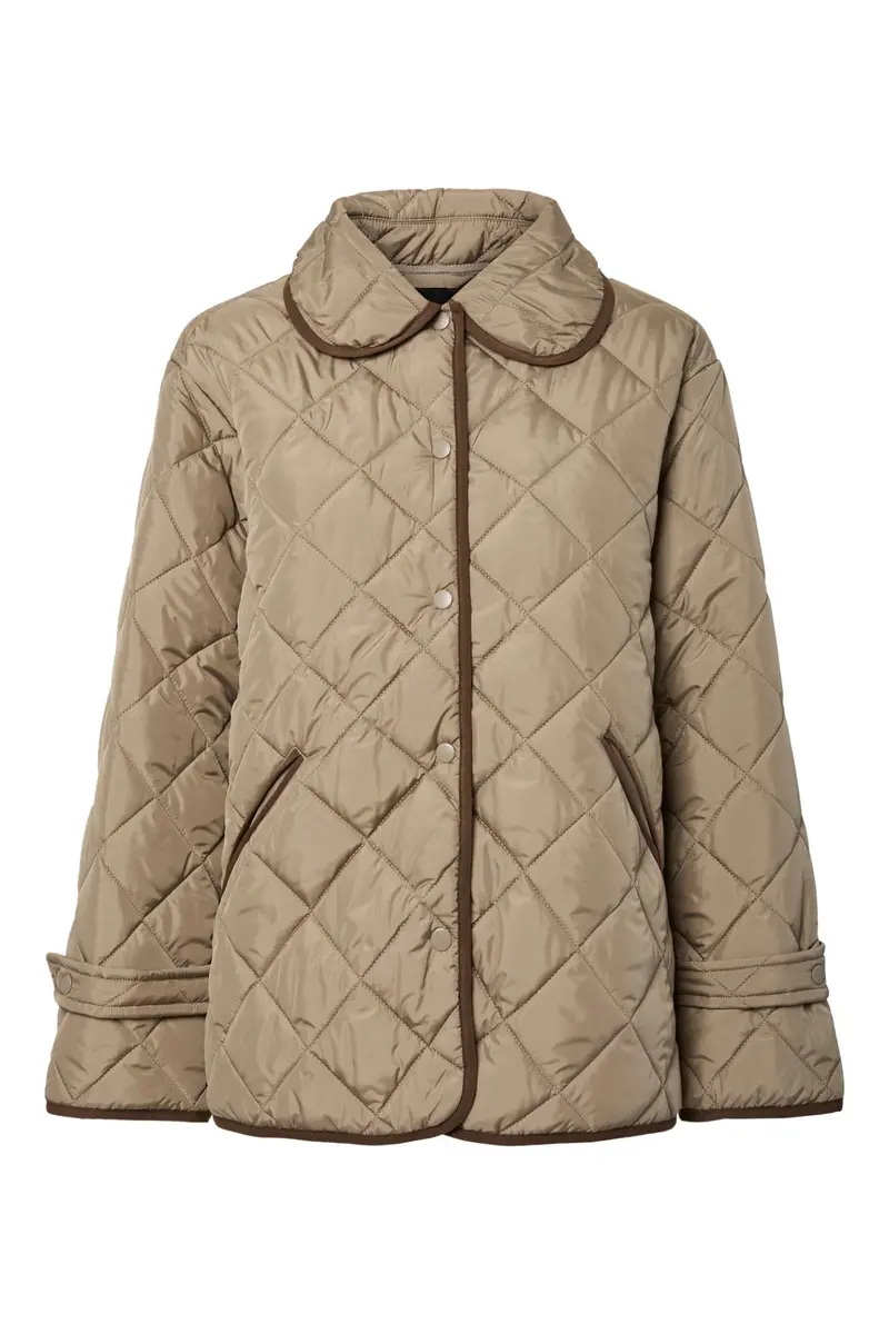 Pieces - Pcemily Short Quilted Jacket - 4911774 Greige Carafe Bindings