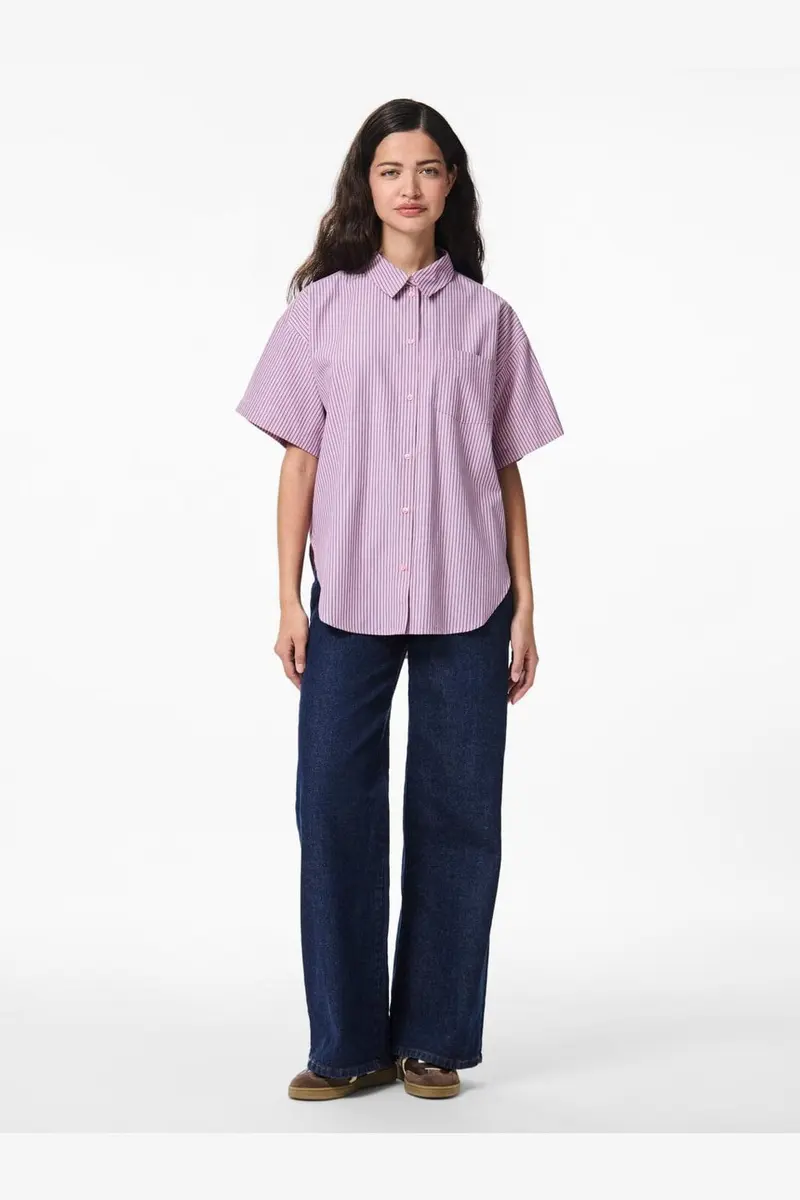 Pieces - Pcemmy Ss Loose Shirt - 4866441 Fuchsia Pink Blue