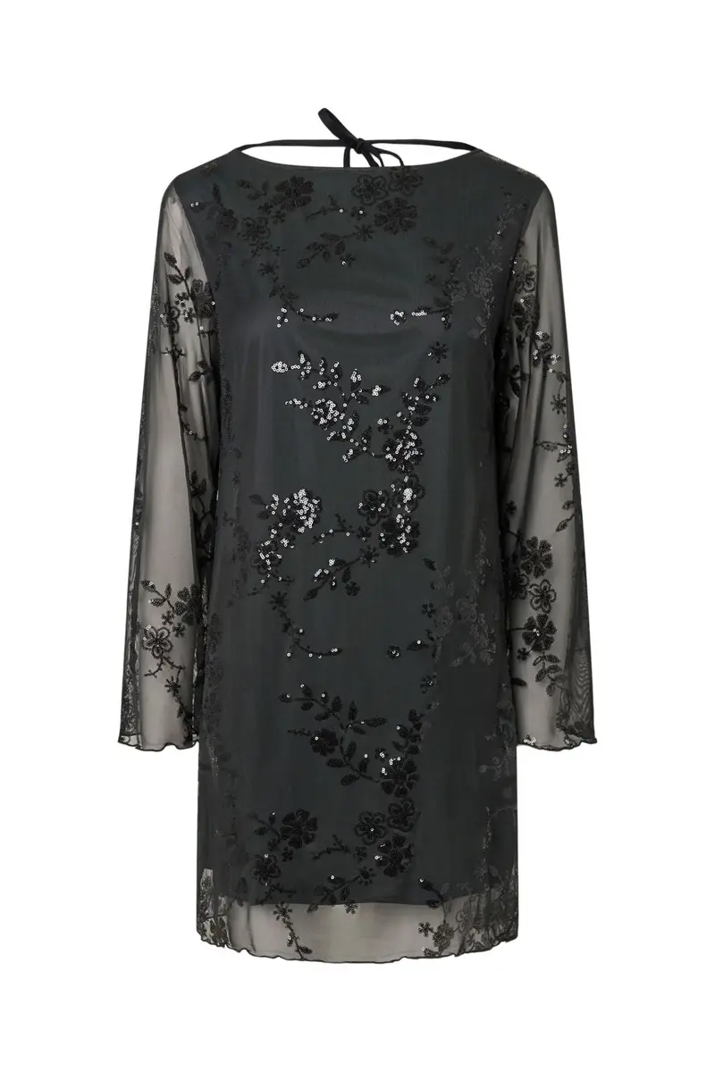 Pieces - Pcevita Ls Dress - 5116518 Asphalt Dark Grey Sequins