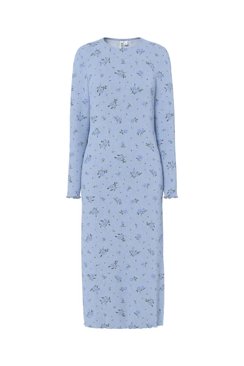 Pieces - Pcflora Ls Midi Dress - 4994206 Cashmere Blue Blue Flowers