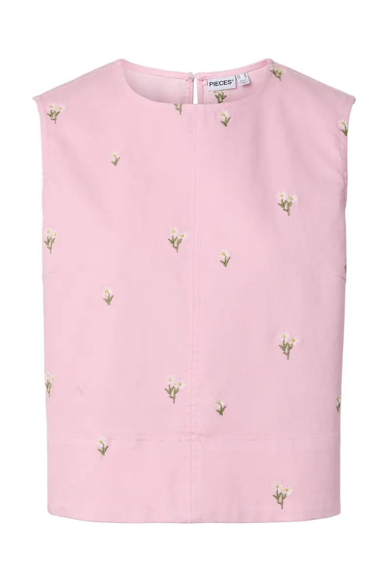 Pieces - Pcflora Sl Emb Top - 5124692 Roseate Spoonbill Yellow Flower Ebroidery