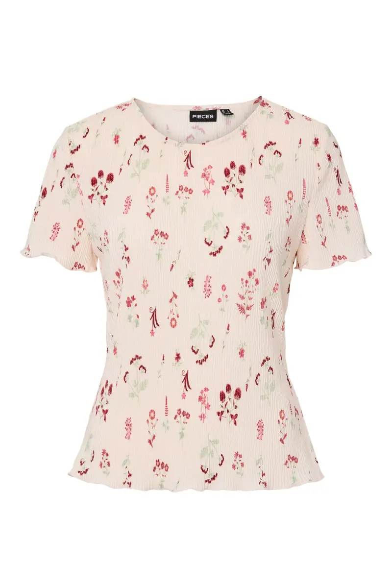 Pieces - Pcflora Ss O-Neck Top Msa - 4975241 Petal Pink Flowers