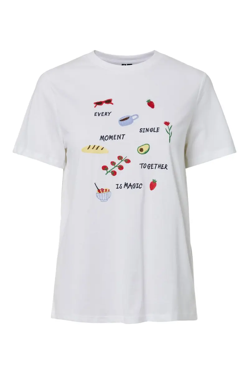 Pieces - Pcgak Ss Embroidery T-Shirt - 4988734 Bright White Every Single Moment