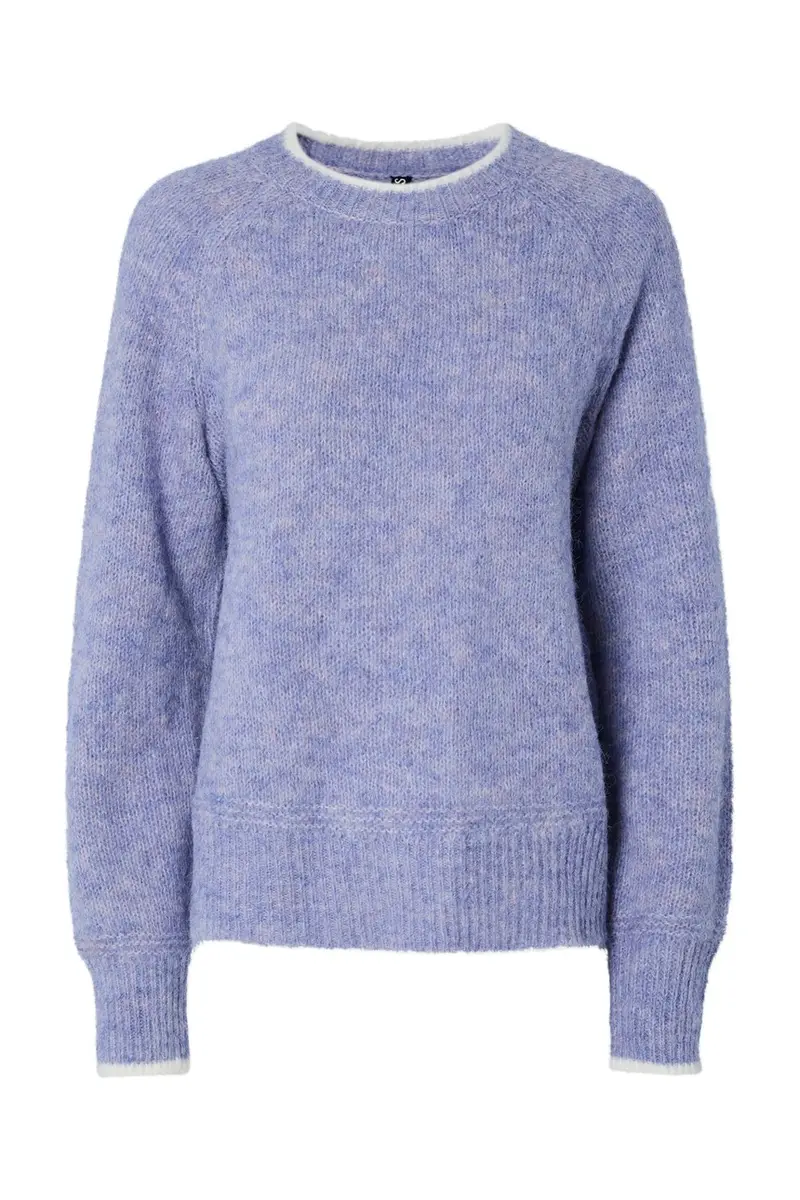 Pieces - Pcivy Ls O-Neck Contrast Knit - 4802856 Baby Lavender White Contrast