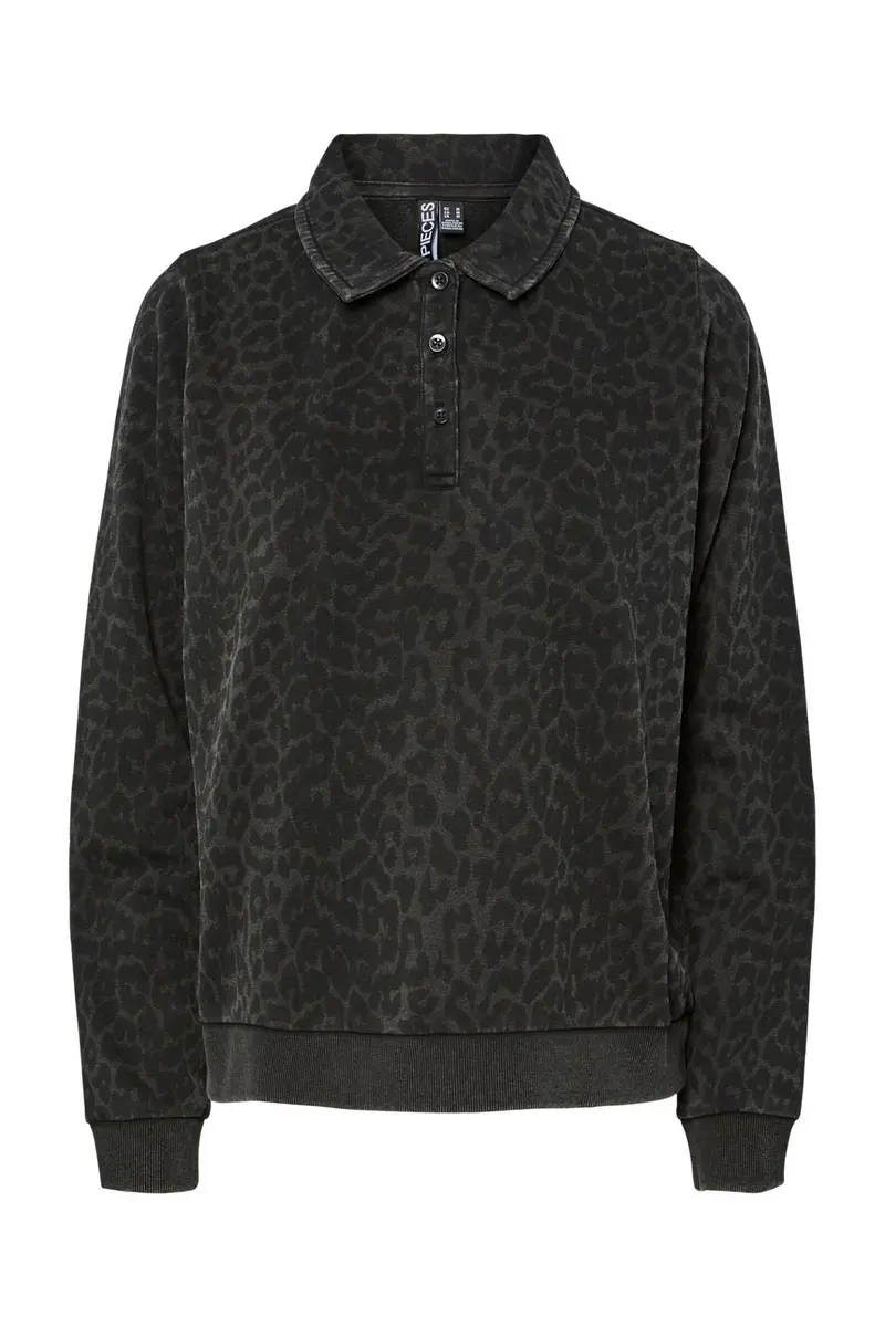 Pieces - Pcjackie Ls Polo Fc - 4837911 Black Leo Washed