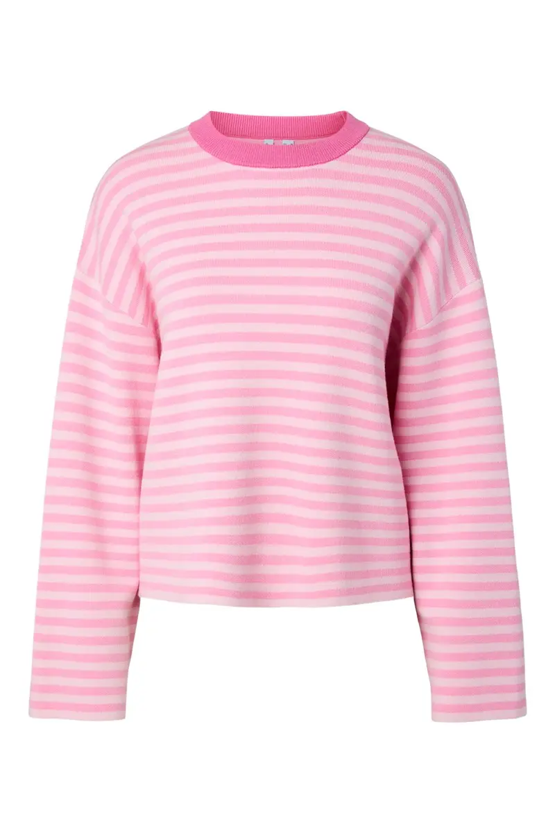 Pieces - Pcjassy Ls O-Neck Knit - 5180754 Roseate Spoonbill Sea Pink - Hot Pink Neckline
