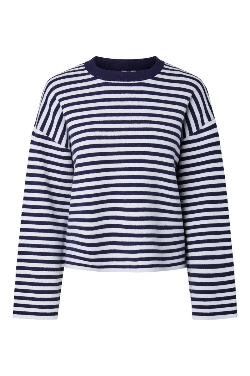 Pieces - Pcjassy Ls O-Neck Knit - 5190541 Maritime Blue Cloud Dancer