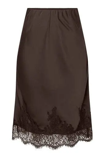 Pieces - Pcjessa Knee Skirt W/Lace - 5132687 Hot Fudge