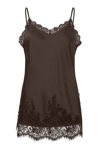 Pieces - Pcjessa Long Singlet W/Lace - 5132688 Hot Fudge