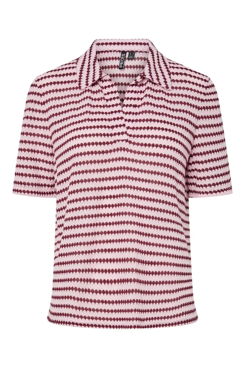 Pieces - Pcjeya Ss V-Neck Loose Polo - 4953115 Pink Tulle Port Royale