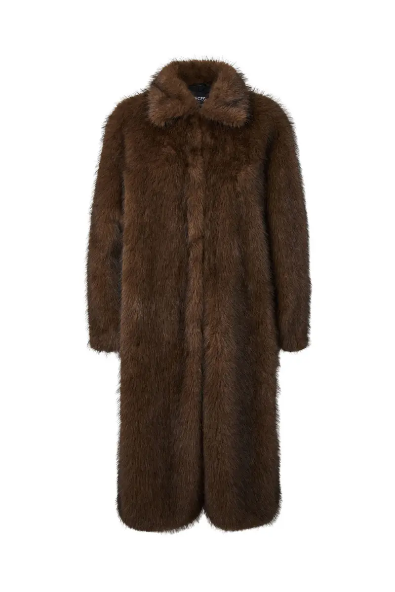 Pieces - Pcjilla Long Fluffy Jacket - 5139378 Chicory Coffee