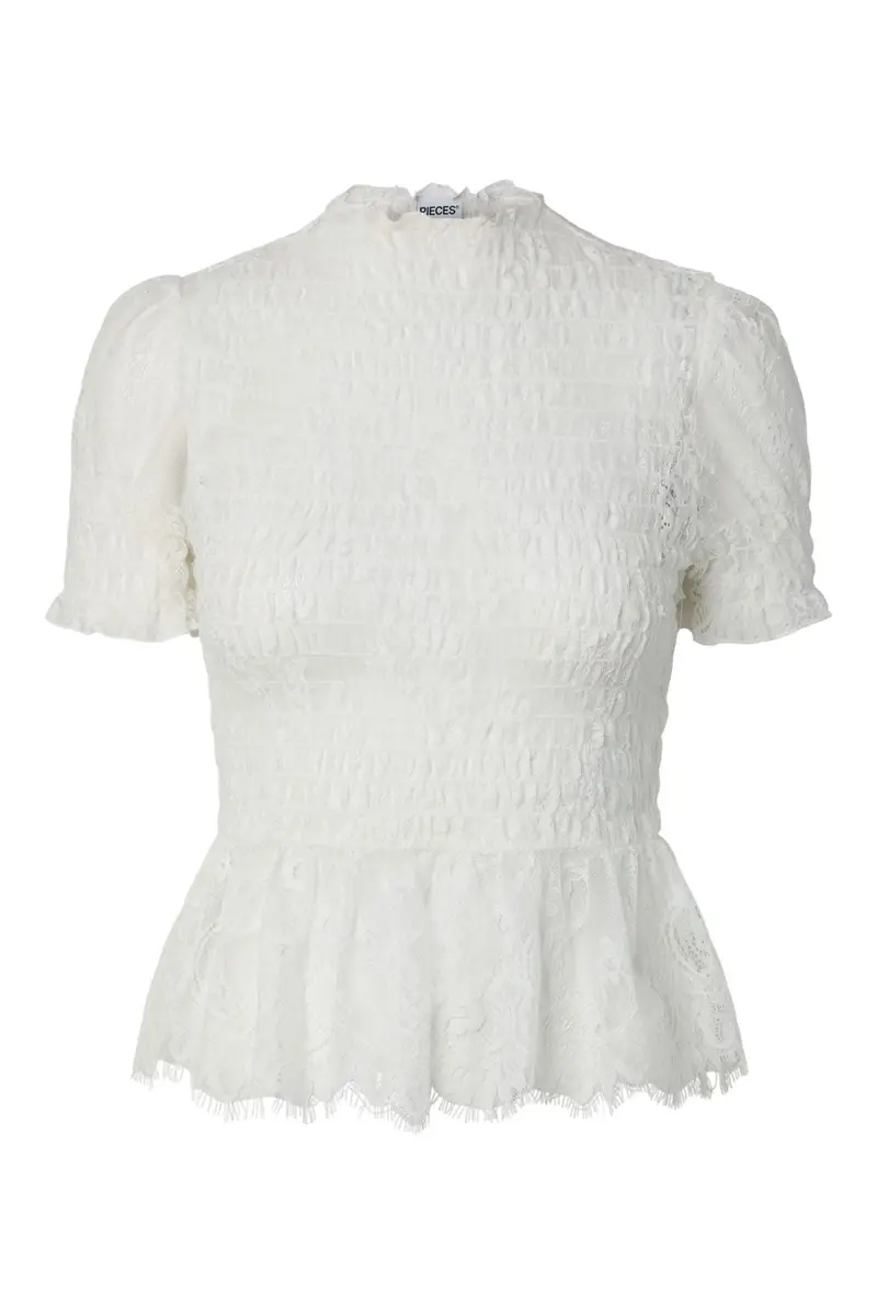 Pieces - Pcjilly Ss Lace Top - 5200991 Bright White