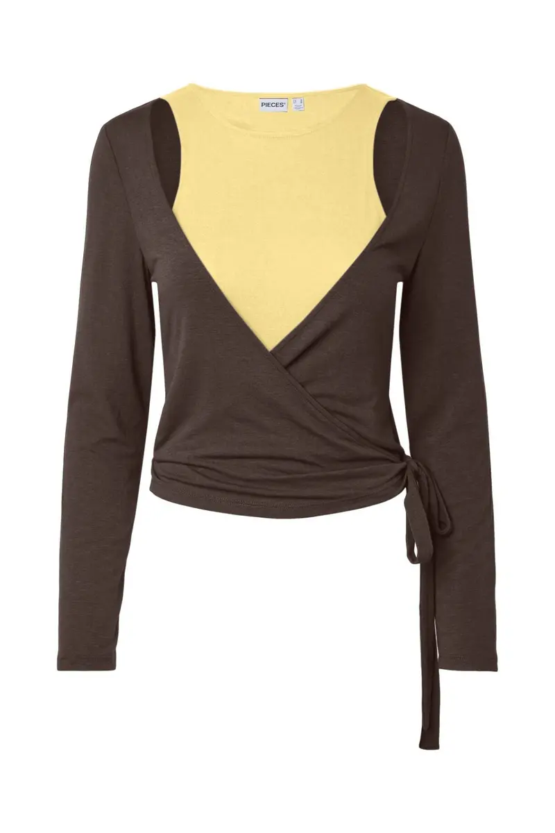 Pieces - Pcjuliana Roya Ls 2 In 1 Top - 5228539 Hot Fudge Pale Banana