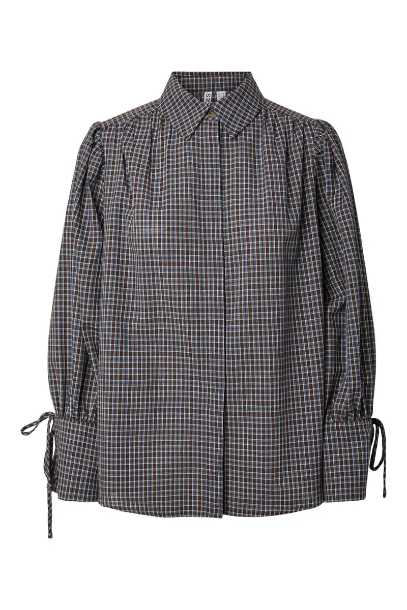 Pieces - Pcjune Ls Pleated Detail Shirt Wnv - 5162473 Cashmere Blue Hot Fudge