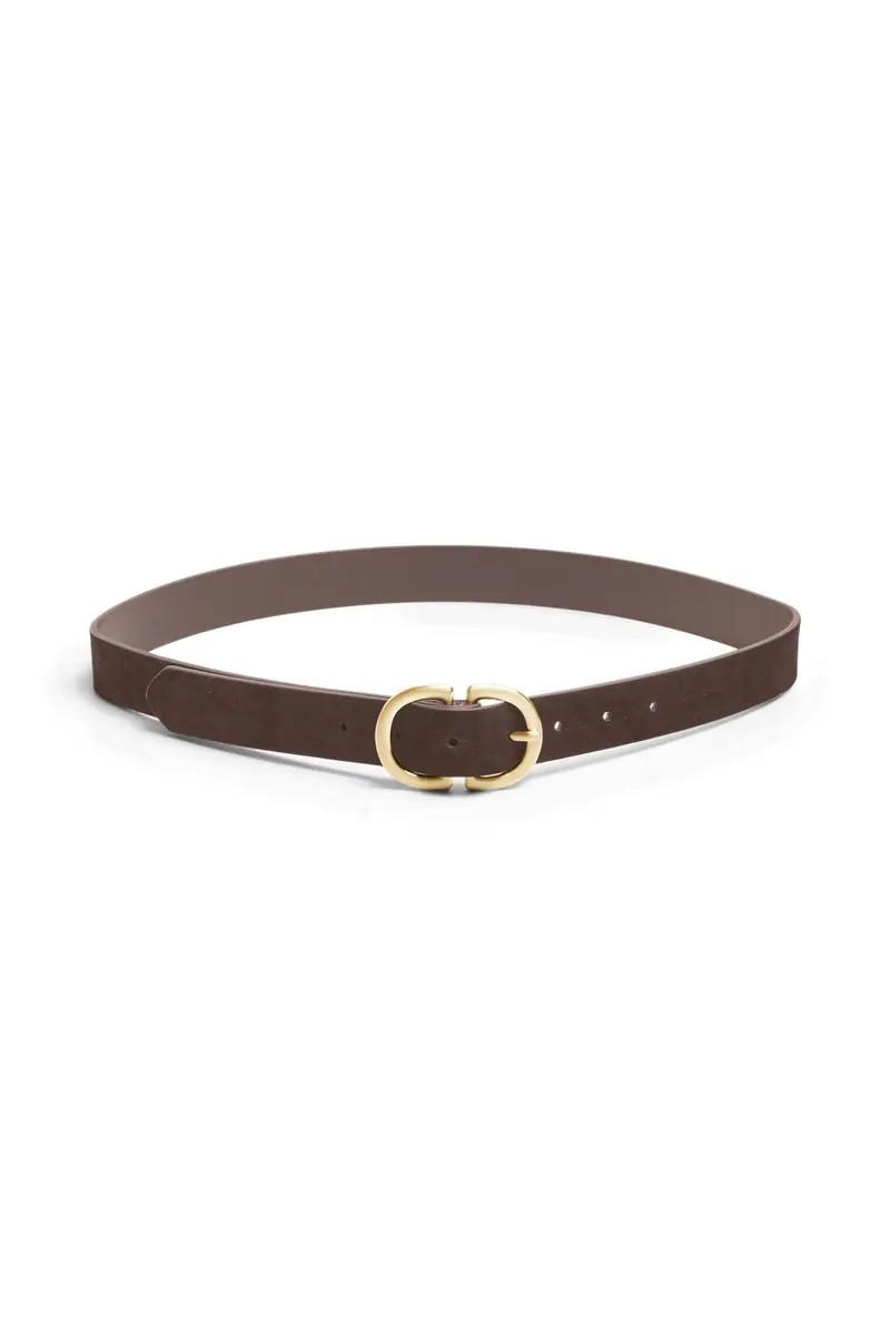 Pieces - Pcjuva Suede Jeans Belt - 4862836 Hot Fudge W Brushed Gold Buckle