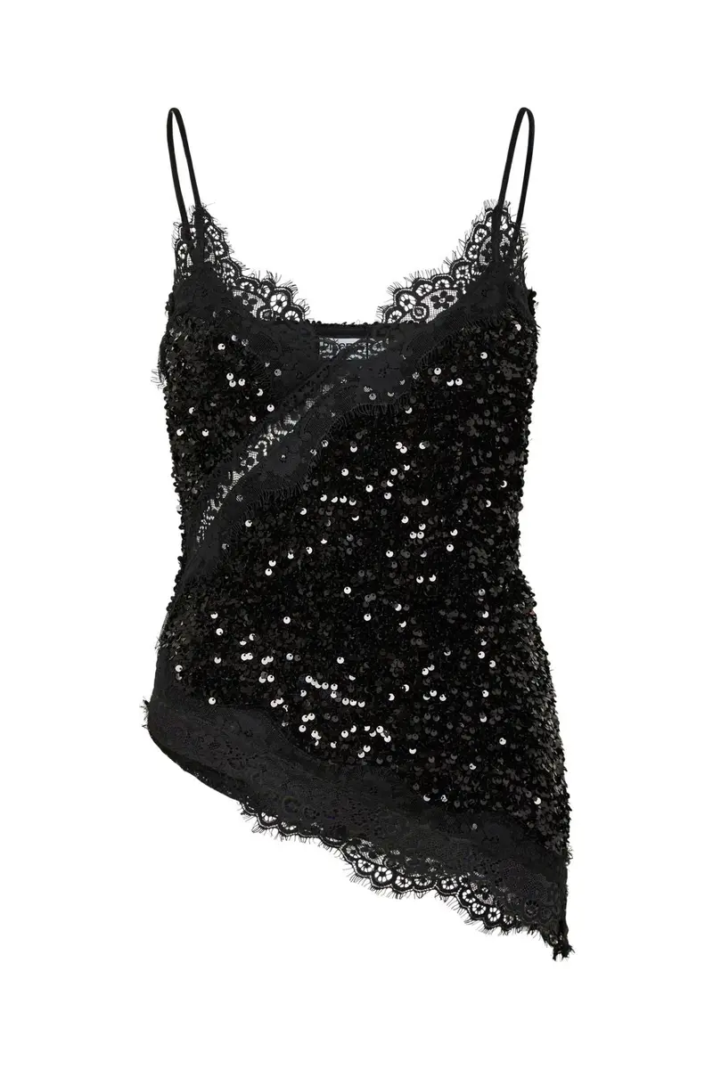 Pieces - Pckammy Strap Lace Top - 5130914 Black Black Sequins