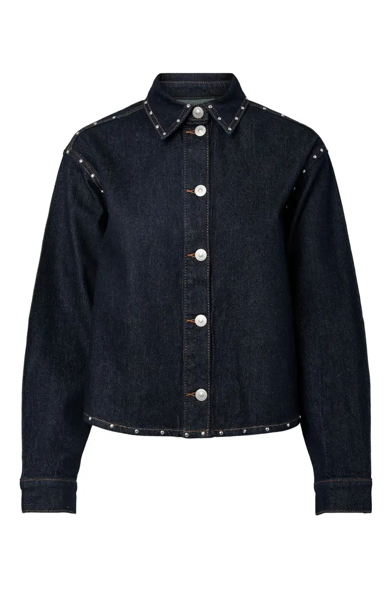 Pieces - Pckarla Ls Denim Shirt Fsy Pp - 5036289 Dark Blue Denim Rinse