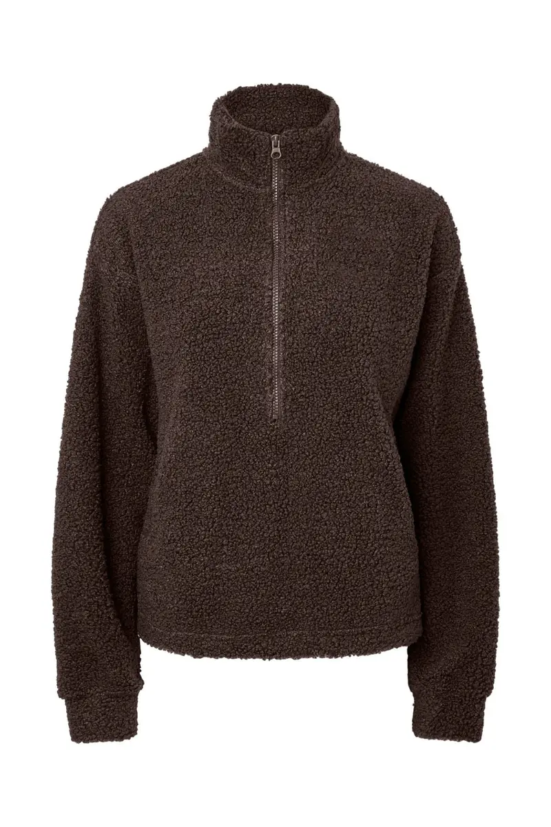 Pieces - Pckatty Teddy High Neck Half Zip Jacket - 5171677 Hot Fudge Without Patch