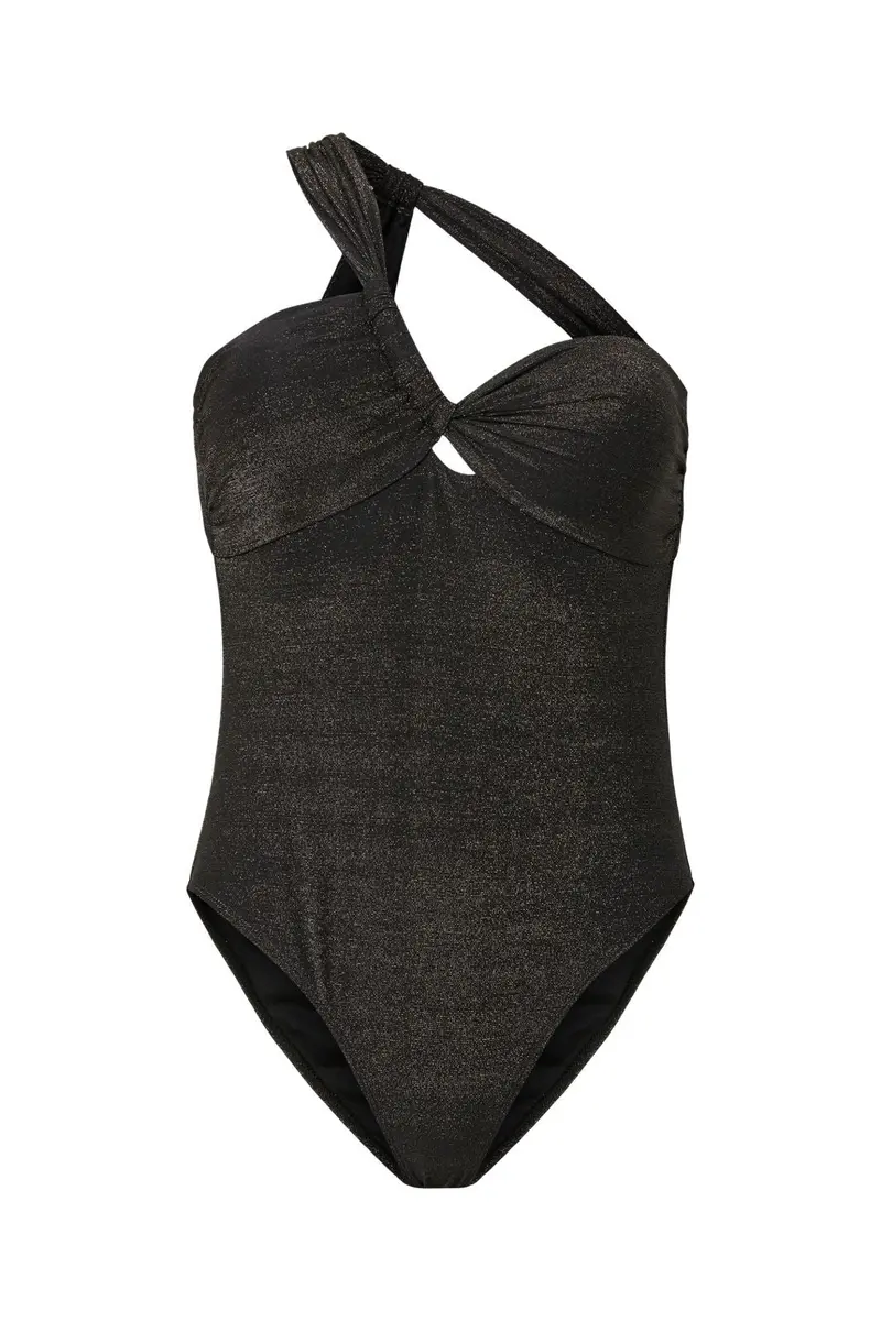 Pieces - Pclaomi Lurex One Shoulder Swimsuit - 4929406 Black Gold Lurex