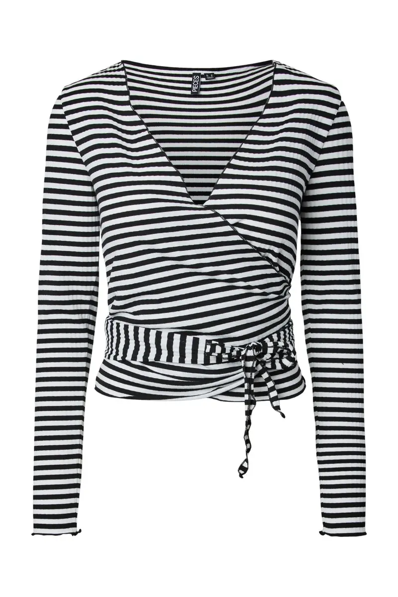Pieces - Pclaya Ls Wrap Top - 5124616 Black White Stripes