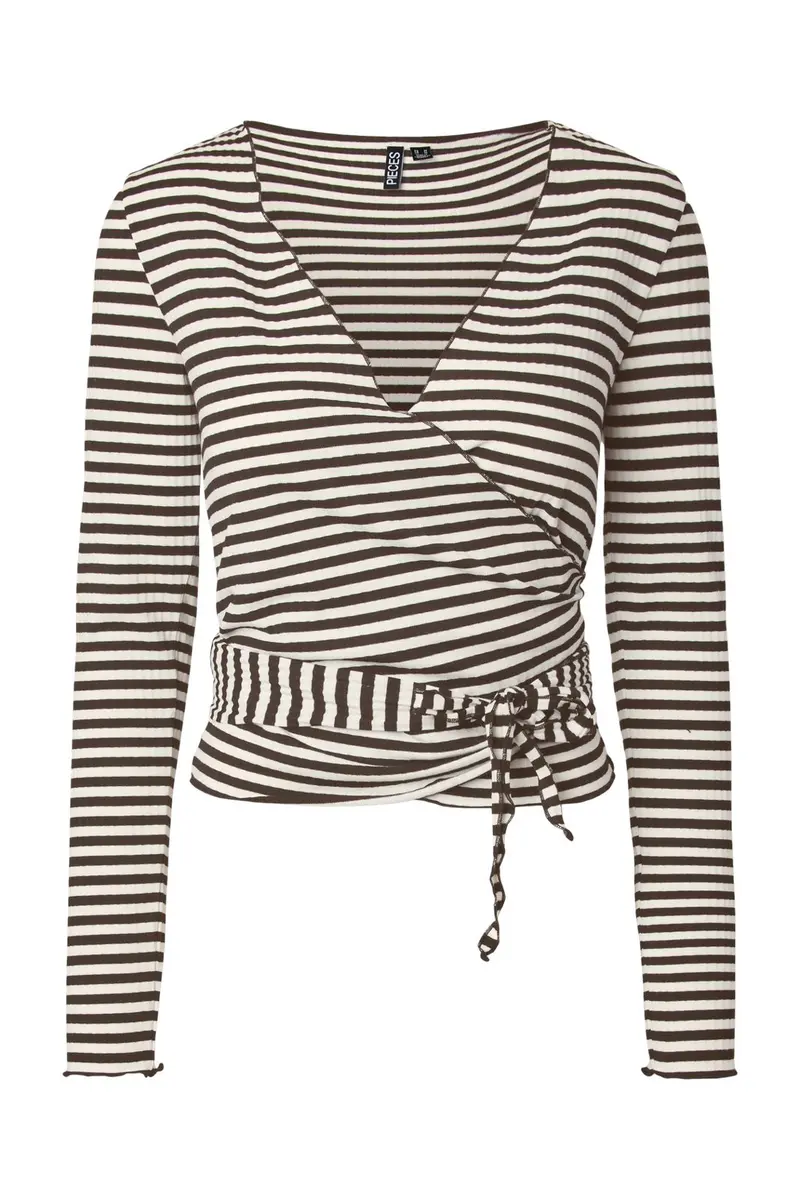 Pieces - Pclaya Ls Wrap Top - 5176828 Hot Fudge Coconut Milk