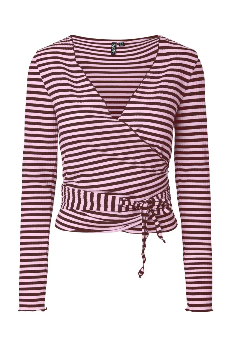Pieces - Pclaya Ls Wrap Top - 5196899 Tawny Port Pink Tulle
