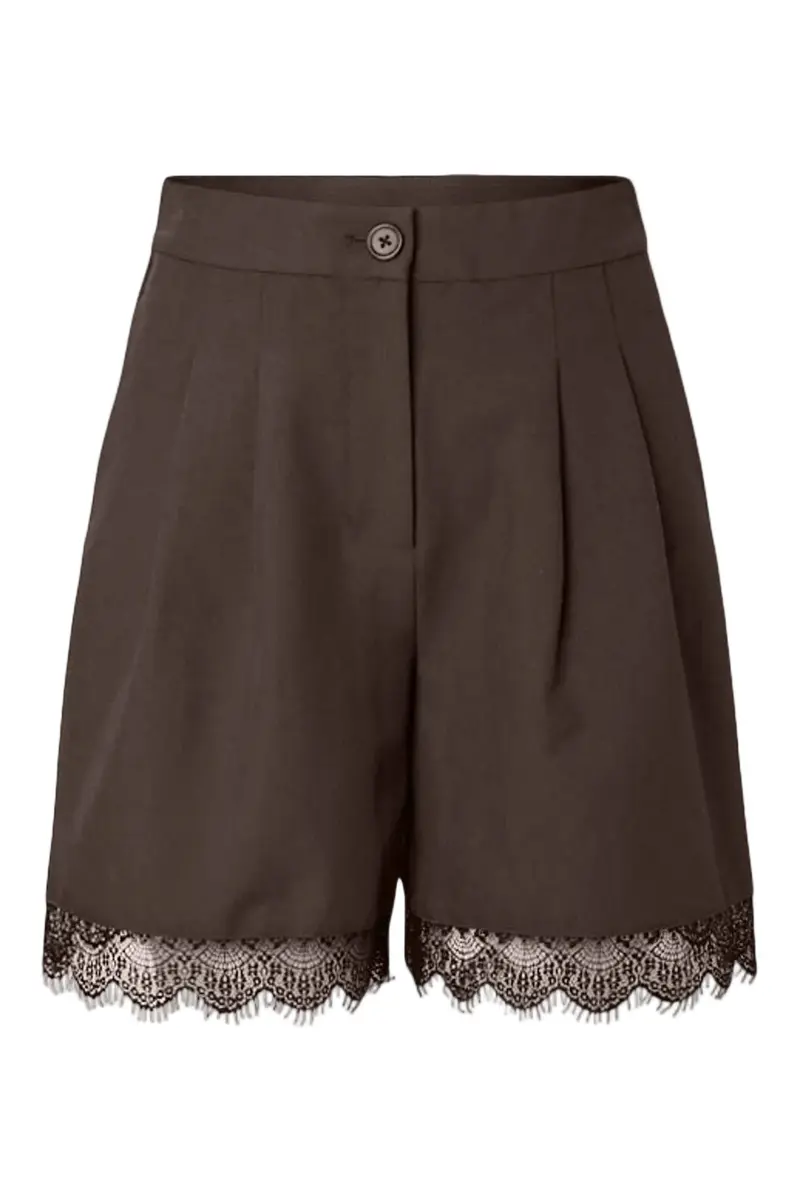 Pieces - Pcmaise Bosella Lace Detail Shorts Dm - 5161689 Hot Fudge