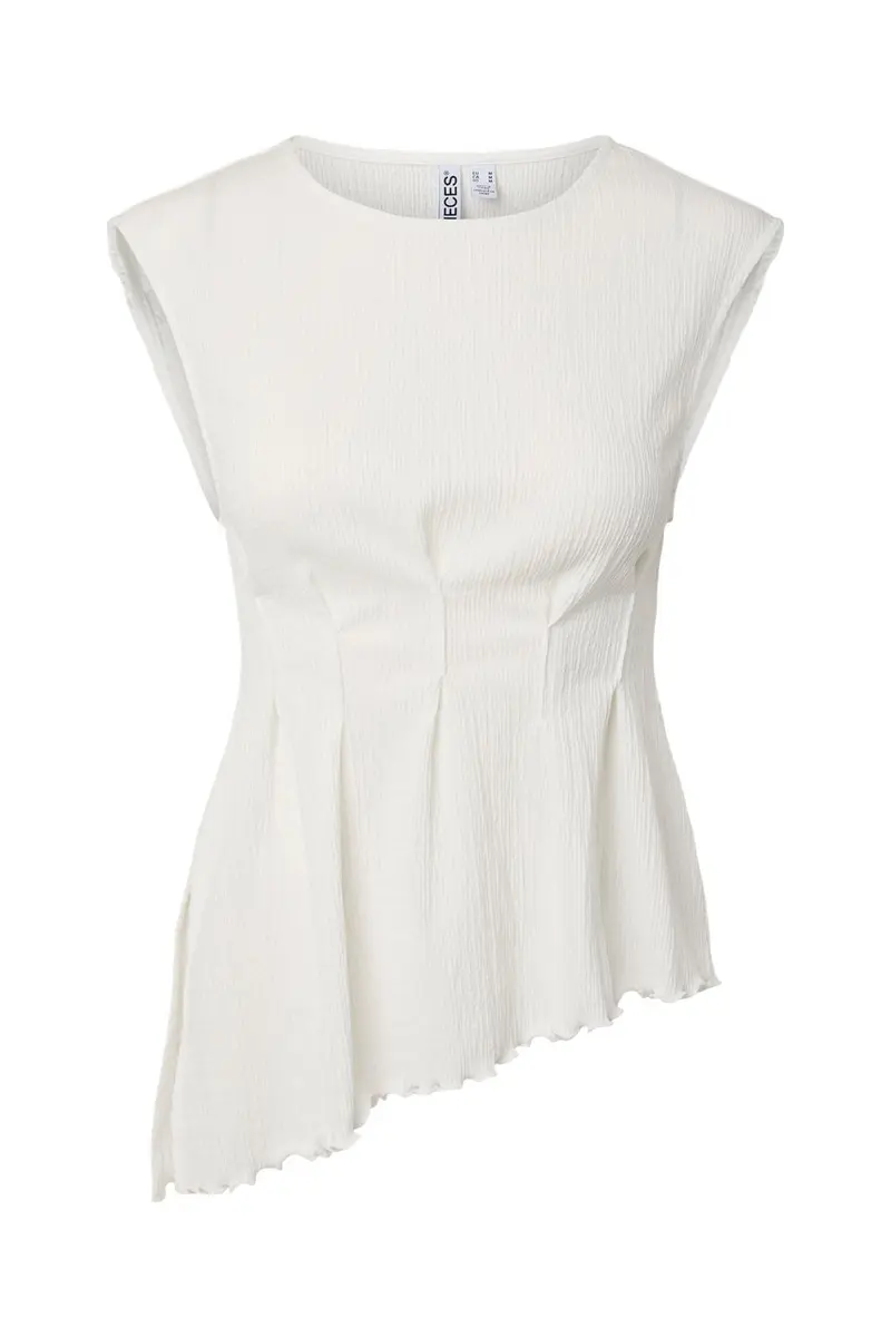 Pieces - Pcmalie Sl Asymetric Top - 5141071 Bright White