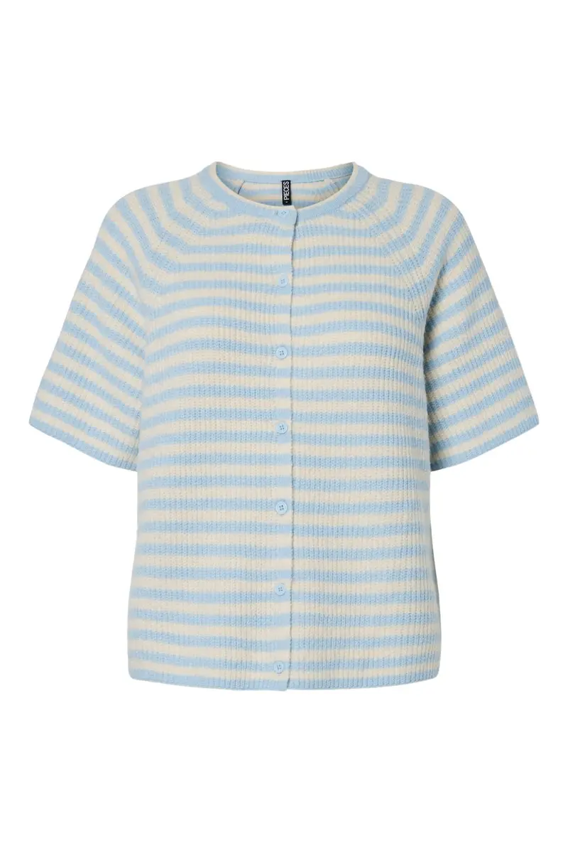 Pieces - Pcmalou Ss O-Neck Stripe Cardigan Pwp - 4931566 Cashmere Blue Birch