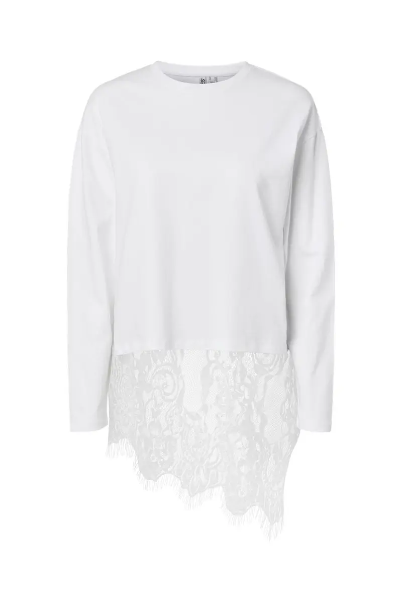 Pieces - Pcmave Ls Lace Top - 5205170 Bright White