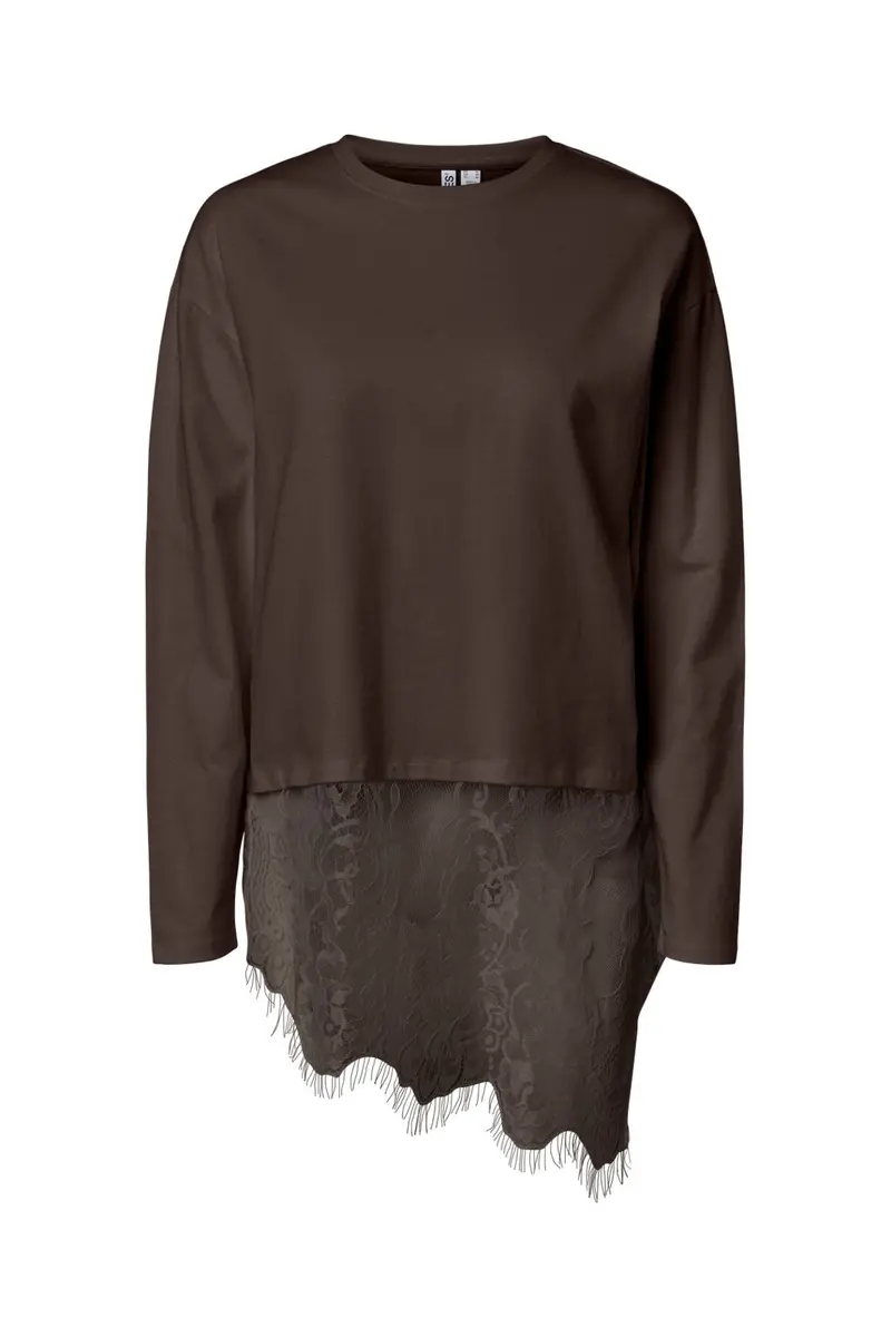 Pieces - Pcmave Ls Lace Top - 5207423 Hot Fudge