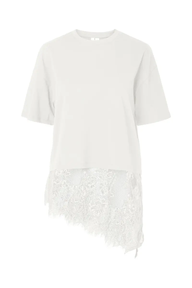 Pieces - Pcmave Ss Lace T-Shirt Dm - 5161685 Cloud Dancer